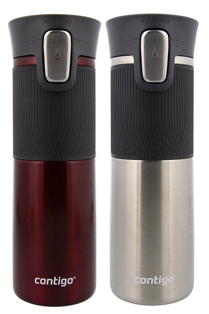 Contigo 473mL Vacuum-Insulated Autoseal Spill-Proof Travel Mugs – Spiced Wine/Stainless Steel, 2 Pack