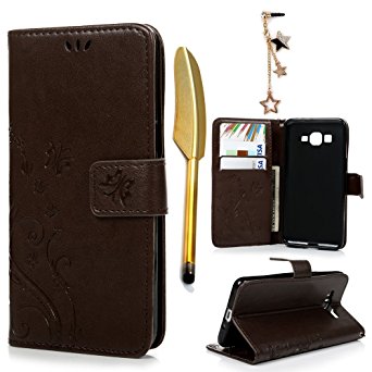 Galaxy Grand Prime G5308/G530H Case- MOLLYCOOCLE® Stand Wallet ID Holders Emboss Vintage Flower Flip Folio TPU Soft Bumper PU Leather Skin Cover for Samsung Galaxy Grand Prime G5308/G530H -Brown