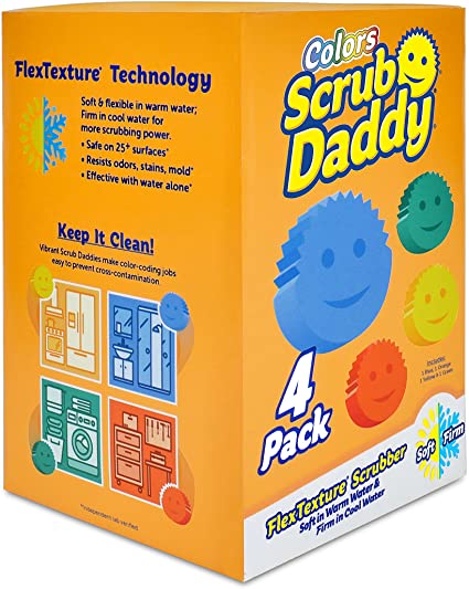 Scrub Daddy Sponge Set - Colors - Scratch-Free Scrubbers for Dishes and Home, Odor Resistant, Soft in Warm Water, Firm in Cold, Deep Cleaning, Dishwasher Safe, Multi-use, Functional, 4ct