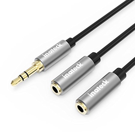 Inateck 3.5mm Audio Y Splitter Cable 8.7-Inch Male to Female for Earphone and Headset Splitter Adapter, Compatible for iPhone, Samsung, LG Smartphones, Tablets, MP3 players, Metal Housing, Black