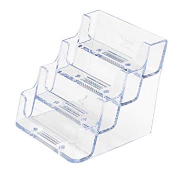 Deflecto Business Card Holder Display, Multi-Compartment, 3-7/8"W x 3-1/2"H x 4-1/8"D, 4 Compartments, Clear (70841)