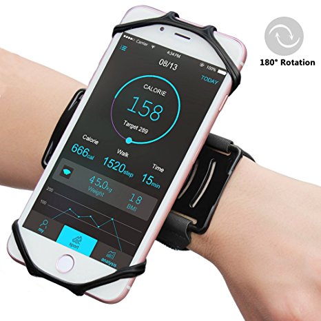 Sports Forearm Armband, Matone 180° Rotatable Workout Forearm Band for Jogging Gym Running Cycling Hiking, Universal Wristband Phone Holder with Adjustable Strap for iPhone 7/7 Plus/6S/6/5S, Samsung S8/S8 Plus/S7 Edge/Galaxy S5, etc (Black)