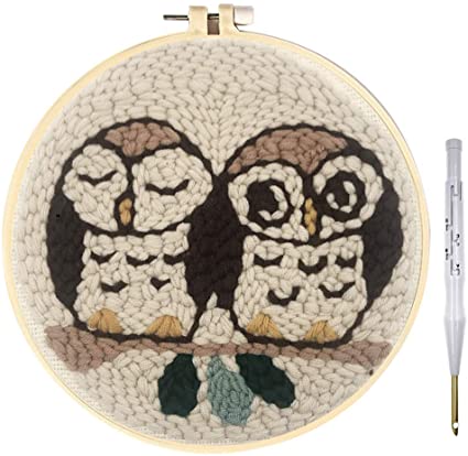 Wool Queen Owl Needle Starter Kit | Animal Rug-Punch Beginner Kit, with an Adjustable Embroidery Pen and 8.6'' No Slip Hoop