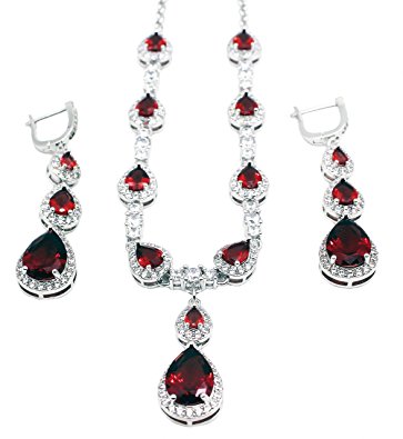 HERMOSA Classic Fashion Jewelry Necklace Earrings Set Garnet Amethyst Morganite Topaz Plated Silver