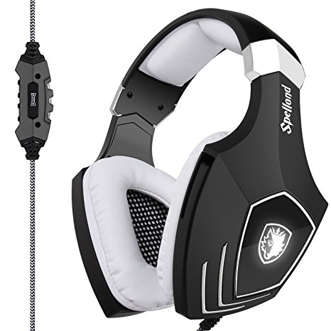 New Arrival SADES A60 USB Gaming Headset Computer Over Ear Stereo Heaphones With Microphone Noise Isolating Volume Control LED Light (Black White) For PC & MAC