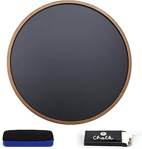 Better Office Products Round Magnetic Chalkboard with Wooden Frame for Office and Home, 18x18 inches with Mounting Hardware, 4-Piece Chalk Set, and Eraser Included (Rustic Brown)