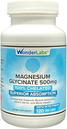 Wonder Laboratories Magnesium Glycinate 500mg, 100% Chelated for Superior Absorption, Non-GMO, NO Gluten Dairy & Soy, Supports Muscle, Joint, and Heart Health (120)