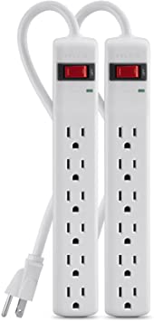 Belkin 2-Pack 6-Outlet Power Strip Surge Protector with 2ft Cord, 200 Joules (2-Pack), White