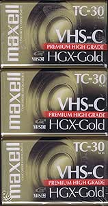 Maxell 203090 VHS-C TC-30 HGX Gold Camcorder Videocassette (3-Pack)