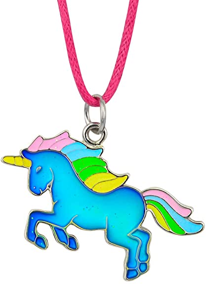 Fun Jewels Fairy Tale Cute Unicorn Pendant Color Change Chunky Mood Necklace with Glitter Gift for Girls