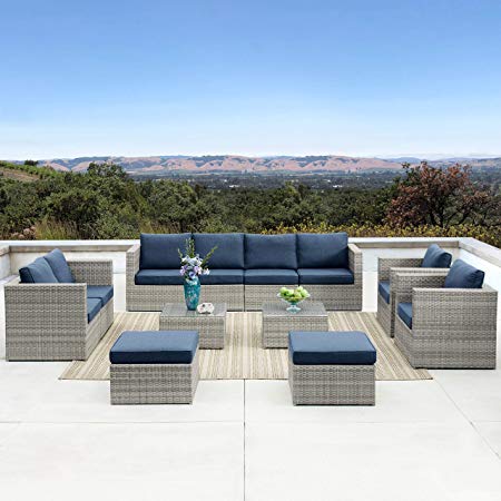 Supernova Outdoor Furniture 12 Pieces Garden Patio Sofa Set | Wicker Rattan Sectional with Cushions | No Assembly Required | Aluminum Frame |