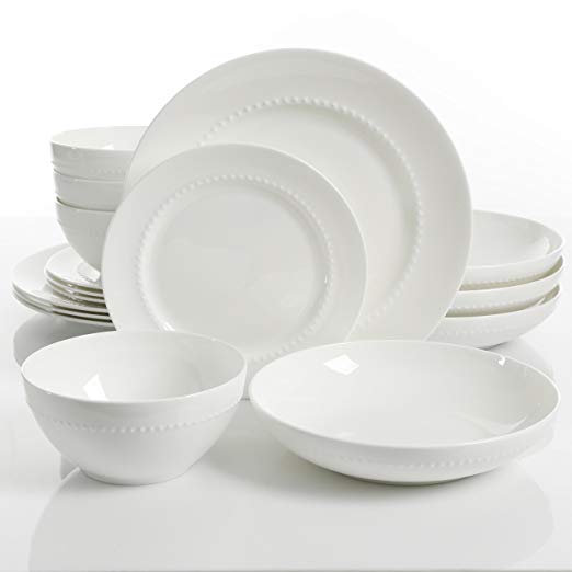 Gibson Overseas, Inc. 99845 Gibson Elite 99846.16RM Embossed Bone China 16 PIece Double Bowl Dinnerware Set White, Pc