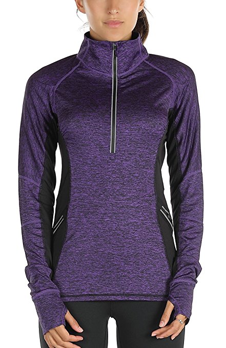 icyzone Women's Workout Yoga Track Jacket 1/2 Zip Long Sleeve Running Shirt