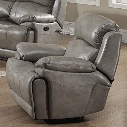 AC Pacific Estella Collection Contemporary Upholstered Leather Recliner Chair, Gray