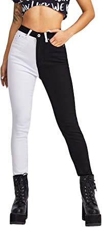 DIDK Women's High Waist Colorblock Zipper Fly Pants Button Skinny Denim Jeans