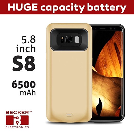 New Samsung S8 battery case gold, BECKER ™ Smart Rechargeable Battery 6500mAh Case Power Bank for Samsung S8