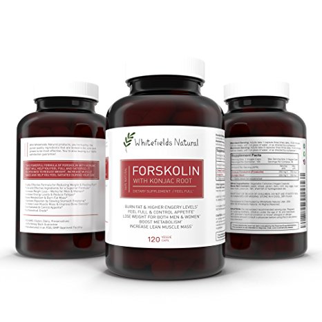 Pure Forskolin and Feel Full with Konjac, Diet Pill for Weight Loss, Helps Suppress Appetite, Burn Fat and Increase Lean Muscle Mass, 120 Capsules