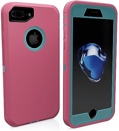 iPhone 7 Plus Case, iPhone 8 Plus Case, ToughBox® [Armor Series] [Shockproof] [Pink | Turquoise] for Apple iPhone 7/8 Plus Case [Screen Protector] [Holster & Belt Clip] [Fits OtterBox Defender Clip]