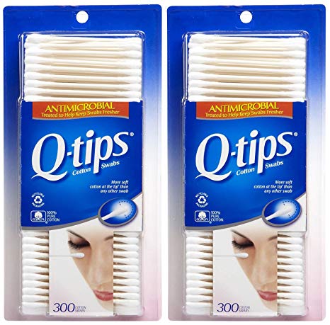 Q-tips Antimicrobial Cotton Swabs 300 Each (Pack of 2)
