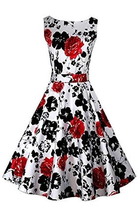 ACEVOG Vintage 1950's Floral Spring Garden Party Picnic Dress Party Cocktail Dress