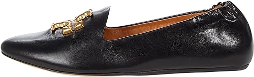 Tory Burch Women's Black Leather Eleanor Logo Buckle Flats Loafers Shoes