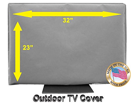32" Outdoor TV CoverTop Premium Quality Weather Resistant Soft Non Scratch Interior Made In USA (Televisions up to 38"),Light Grey