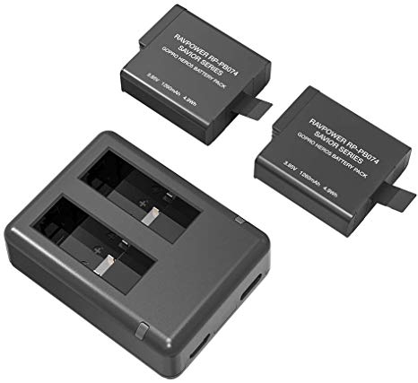 Camera Battery Charger RAVPower Hero 5 Batteries for GoPro Hero 6 Battery AHDBT-501 (2 Pack 1260mAh Replacement Battery, Dual Slot Charger with Micro USB & Type-C Input, 100% Compatible with Original)