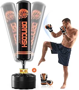 Punching Bag with Stand Adult, 70" Boxing Bag with Gloves, Free Standing Heavy Bag with 12 Suction Cup Base for Adult, Standing Kickboxing Bag for Home Office Gym