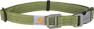 Carhartt Fully Adjustable Nylon Webbing Collars for Dogs, Reflective Stitching for Visibility, Light Moss (Nylon Webbing), Medium