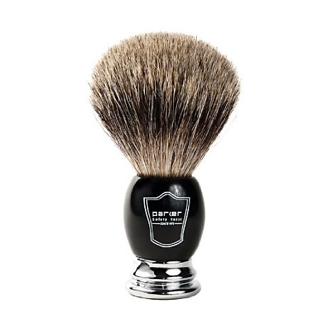 Parker Safety Razor Handmade Deluxe quotLong Loftquot 100 Pure Badger Shaving Brush with Black and Chrome Handle - Brush Stand Included