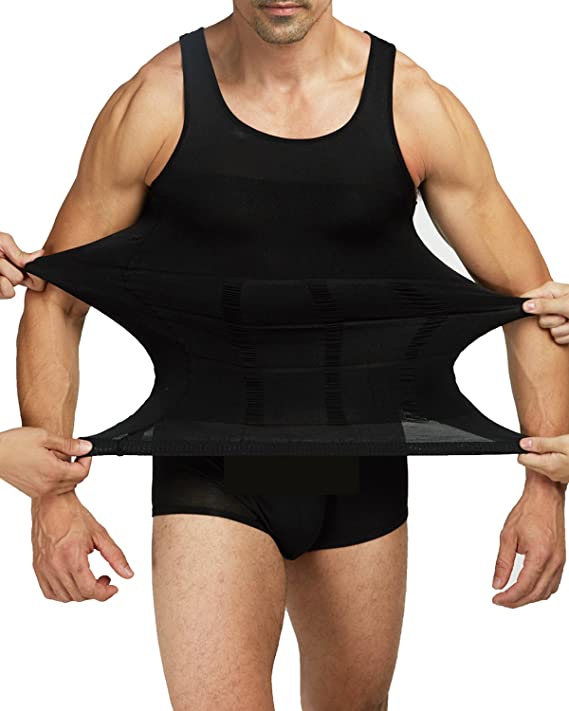 Shaxea Mens Slimming Body Shaper Vest Shirt Tank Top Compression Shirt, Shapewear for Men (XL, Black)