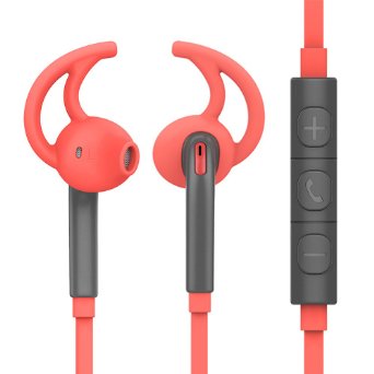 ROCK® [Mucu] Earbuds Runner Sport In-Ear Headset Earphones with Mic Microphone and Volume Control, Sweatproof Lightweight Running Gym Headphones 3.5mm Gold-Plated Plug Jack - Red