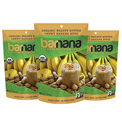 Barnana Organic Chewy Banana Bites, Peanut Butter, 3.5 Ounce, 3 Count