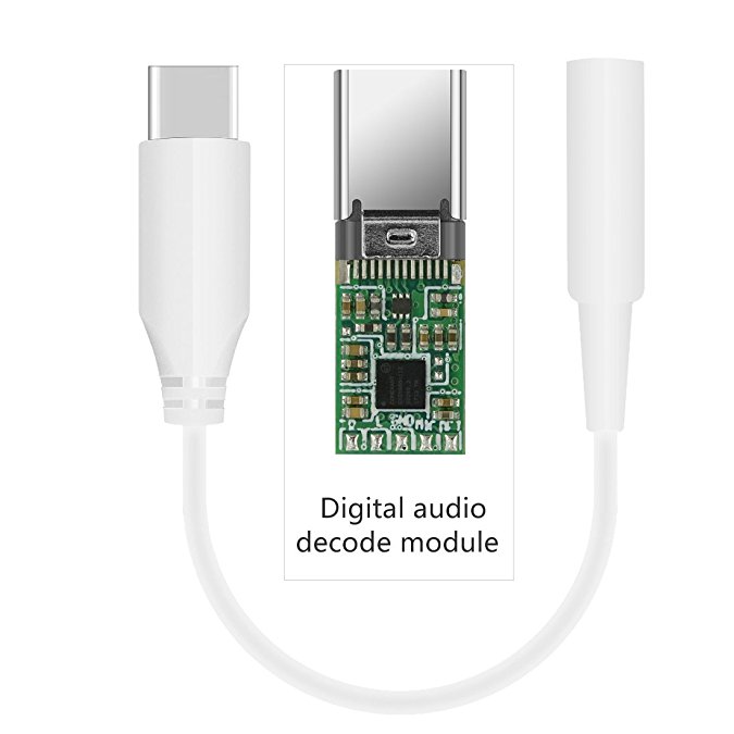 Geekria QuickFit Type C to AUX, Type-C to Audio Adapter with Digital Audio Decoder, USB-C to 3.5mm Headphone Jack Adapter, CDLA Headphones Conversion Cord, Compatible Analog and Digital Signal (White)