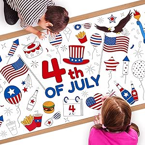 1 Pack Fourth of July Coloring Tablecloth for Kids, 4th of July Crafts for Kids Giant Coloring Poster Table Cloth, Large Coloring Poster Crafts Activities, 4th of July Paper Tablecloth, 30x72 Inch