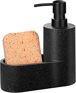 MoKo Liquid Soap Dispenser with Sponge Holder, Dish Soap Dispenser Pump Bottle with Brush Holder for Kitchen Bathroom Counter-top Sink Scouring Pad Storage and Organization, Gravel Black