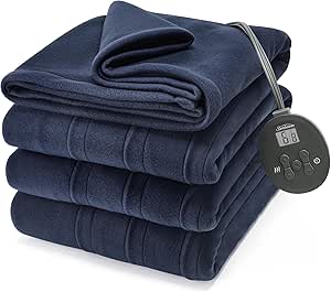 Sunbeam Royal Ultra Fleece Heated Electric Blanket Full Size, 84" x 72", 12 Heat Settings, 12-Hour Selectable Auto Shut-Off, Fast Heating, Machine Washable, Warm and Cozy, Indigo