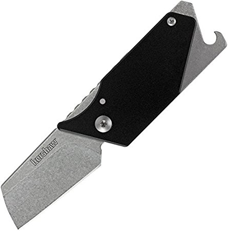 Kershaw Pub, Black Multifunction Pocket Knife (4036BLK) with 1.6 Inch 8Cr13MoV Stonewash Blade and Black Handle, Includes a Screwdriver Tip, Pry Bar, Key Chain Attachment and Bottle Opener