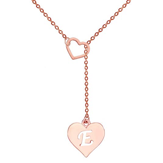 SENFAI Heart Shaped Y Necklace with 26 Initial Alphabet Letters for Women, 18   2 inches (C, Rhodium/Silver)