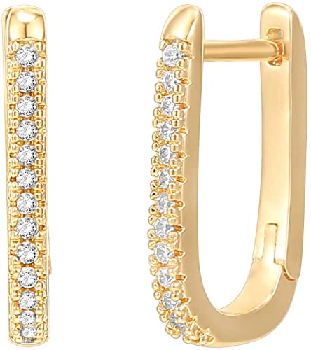 PAVOI 14K Gold Plated 925 Sterling Silver Cubic Zirconia U-Shaped Huggie Earrings in Rose Gold, White Gold and Yellow Gold