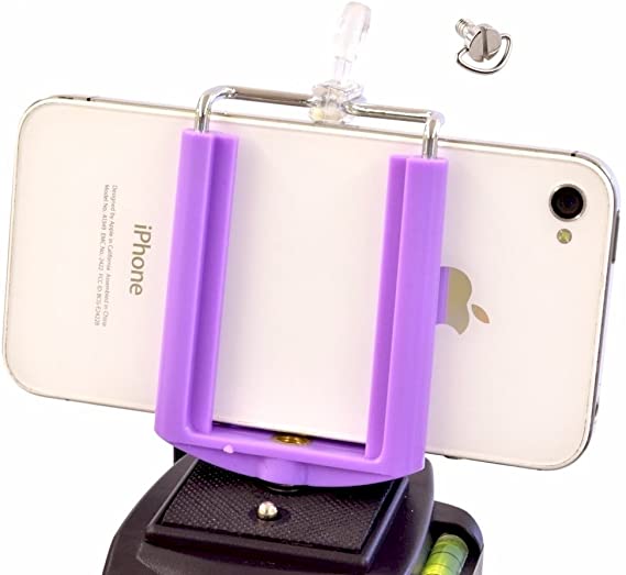 DaVoice Cell Phone Tripod Adapter Mount Holder Clamp Compatible with iPhone X XS Max XR Se 8 7 6 6s Plus Samsung Galaxy S9 S8 S7 Edge Adjustable Smartphone Bracket Clip Cellphone Attachment (Purple)