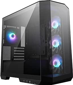 MSI MAG PANO M100R PZ Boîtier PC Micro-ATX, 4 x Ventilateurs ARGB 120 mm (3 à pâles inversées), hub de contrôle ARGB, Support pour Carte Graphique, filtres à poussière, USB Type-C (20 GB/s)