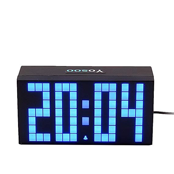 Yosoo Large LED 4 Digital Version Alarm Calendar Wall / Desk Clock with Power Cord, Blue