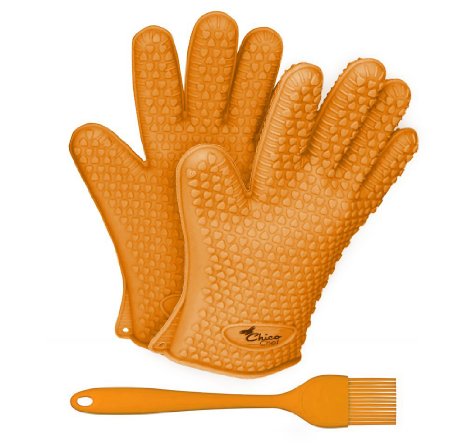 Premium Silicone Heat Resistant Gloves and Brush Bundle - For Indoor Cooking and Barbecue Grilling