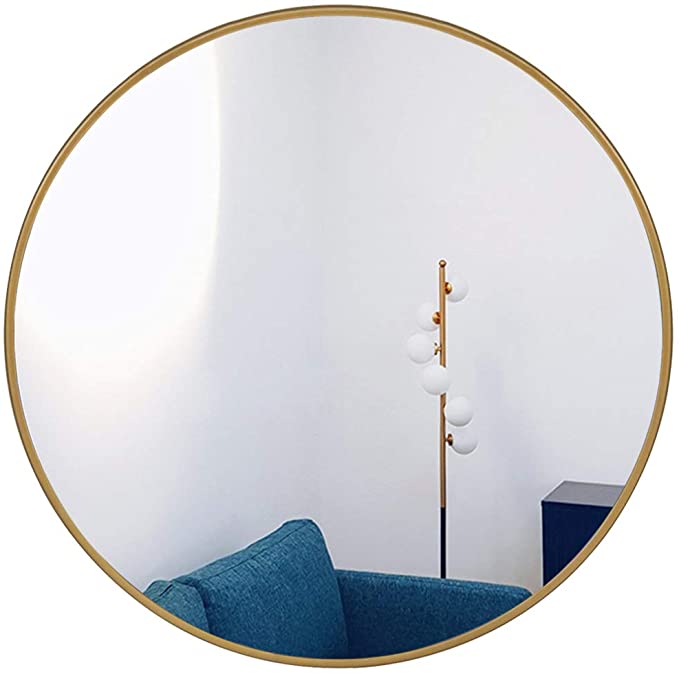 Modern Style Circle Hanging Mirror, Decorative Metal Frame Round Wall Mirror for Home Bedroom, Bathroom, Washroom, Living Room, Entryways (Gold, 23.6)