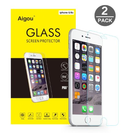 [2 Pack] iPhone 6S 4.7 " Tempered Glass Screen Protector, Aigou®Ultra-thin Clear Oleophobic Coating Bubble-free High Quality Invisible Shield Tempered Glass Protectors[Lifetime No-hassle Warranty]