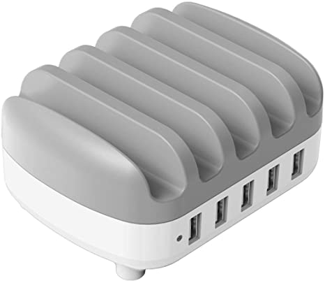 ORICO USB Charging Station, 40W 5-Port USB Wall Charger with Dock Slot for iPhone, iPad, Samsung Galaxy Tablets, Smart Phones and More (White/Grey)