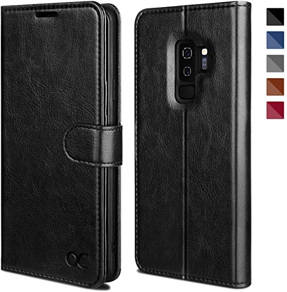 OCASE Samsung Galaxy S9 Plus Case, Premium PU Leather Flip Wallet Case with [Card Slots] [Kickstand Feature] [Magnetic Closure] For Samsung Galaxy S9 Plus Devices- Black