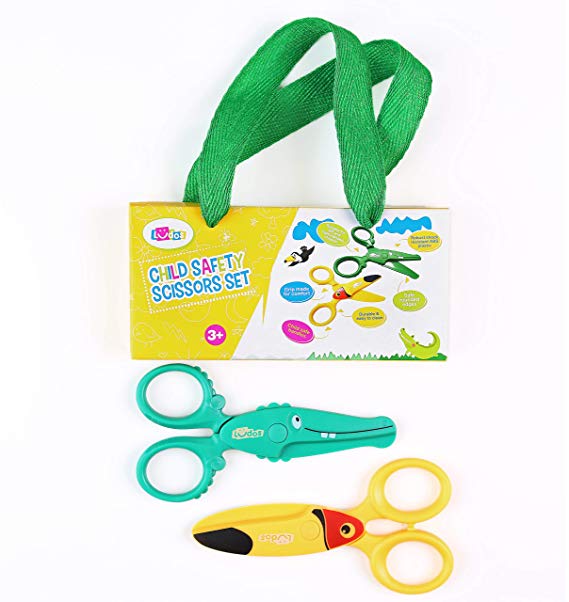 Ludos 2 Pack Kids and Toddler Safety Scissors in Fun Crocodile and Toucan Designs| Child Plastic Scissors for Daycare, Preschool and Kindergarten – Ages 3, 4 and 5 | Safely Cuts Paper and Playdough