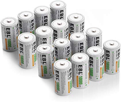 EBL D Battery Cells 10000mAh Rechargeable Batteries 16 Packs